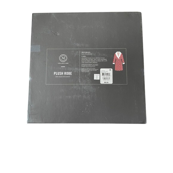 Martha Stewart Plush Holiday Bath Robe, Red & White One size Macy’s Exclusive - Picture 2 of 3